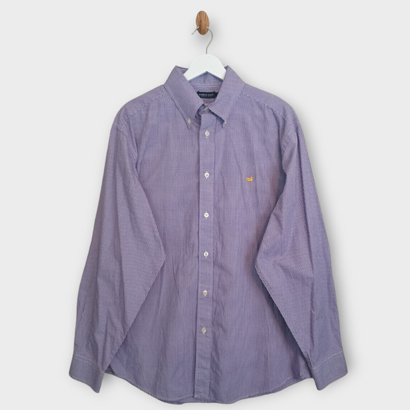 Southern Marsh Shirt Men Size 1 Purple Micro Check Wrinkle Free Button Down Logo - Picture 1 of 13